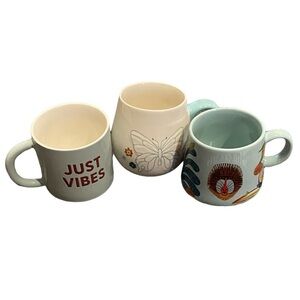 Set of Three Assorted Mugs. Dolly, Opal House, Room Essentials. Light Aqua/Mint